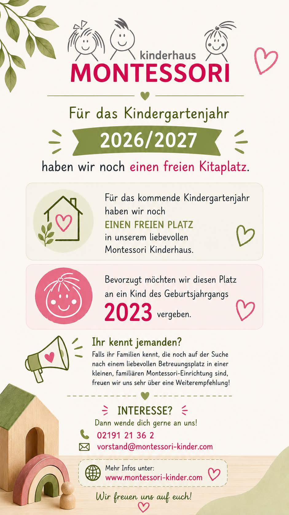 Freier Kitaplatz für das Kindergartenjahr 2026/2027